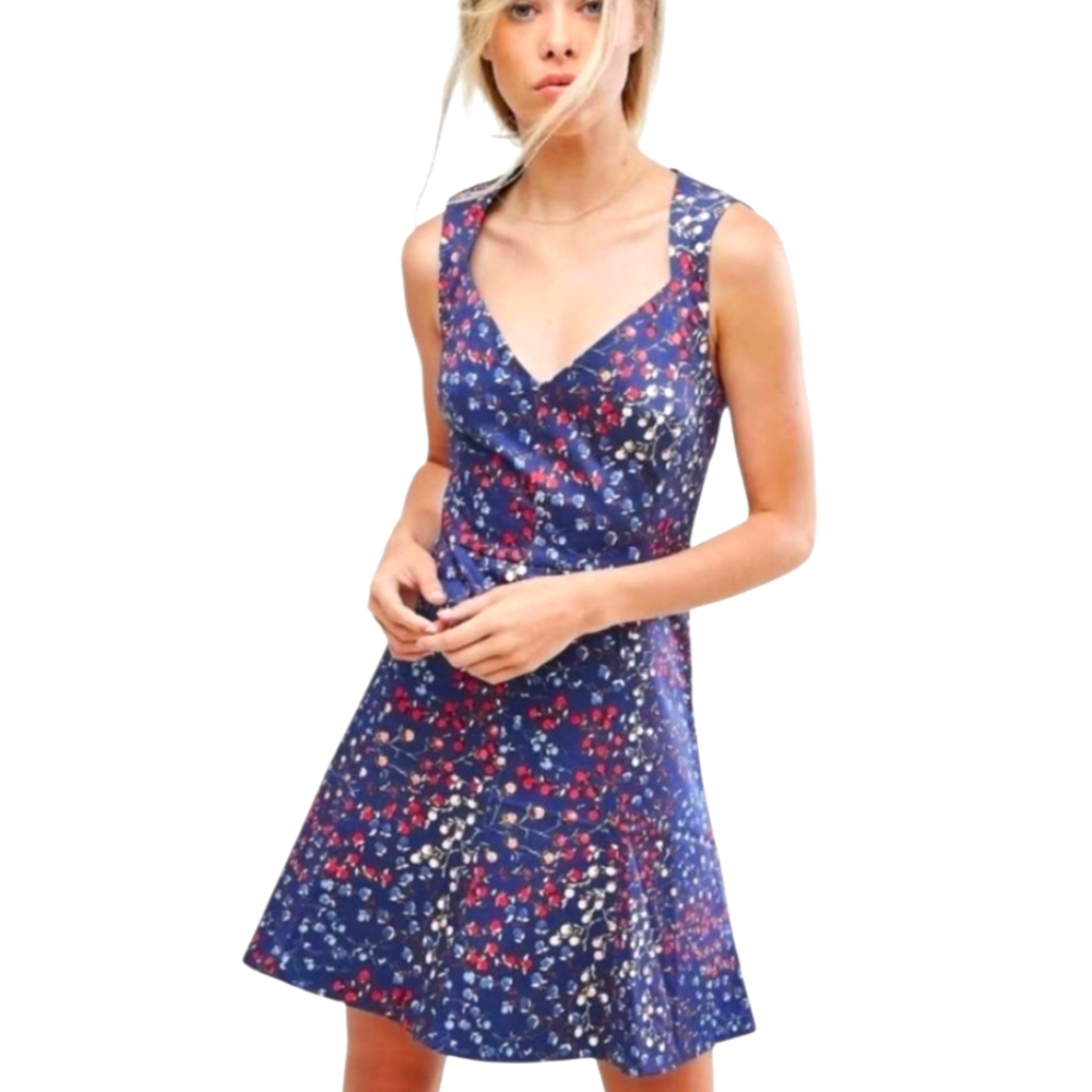 French Connection Mini Dress Frances Blue Berry Floral‎ Cottagecore Preppy 4